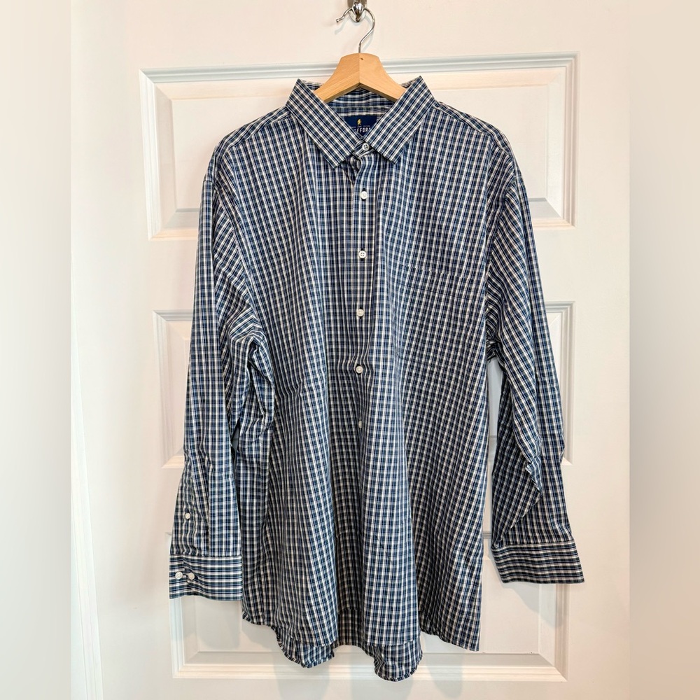 Stafford Navy and White Plaid Button Down Shirt